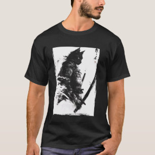 サムライキャット ヴィンテージ 和柄Tシャツ レトロ浮世絵アート Tシャツ