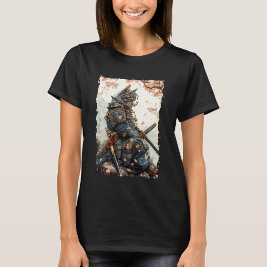 サムライキャット - 日本の戦士カタナパワー1 Tシャツ (正面)