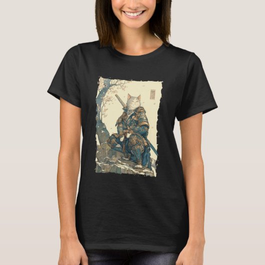サムライキャット - 日本の戦士カタナパワー1 Tシャツ (正面)