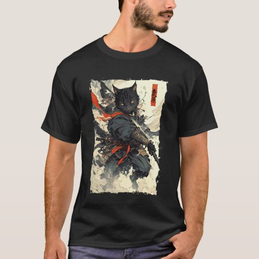 サムライキャット - 日本の武士 刀 パワー1 Tシャツ (正面)