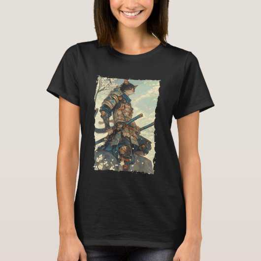 サムライキャット - 日本の武士 刀 パワー2 Tシャツ (正面)