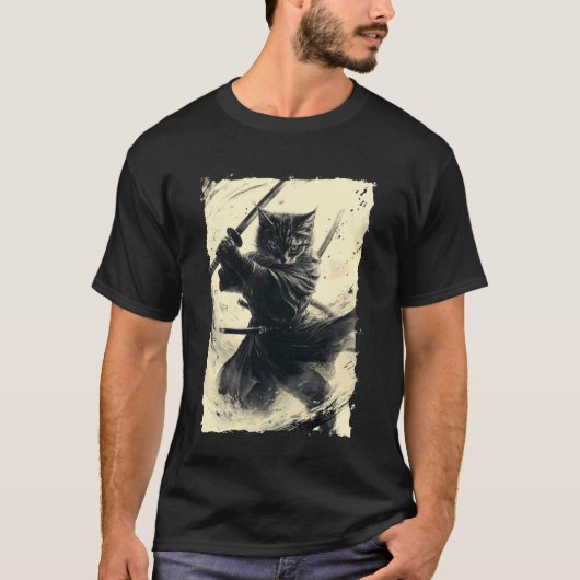 サムライキャット - 日本の武士 刀 パワー Tシャツ (正面)