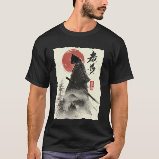 サムライキャット 浮世絵 和風 戦士 ねこ ユーモア Tシャツ (正面)