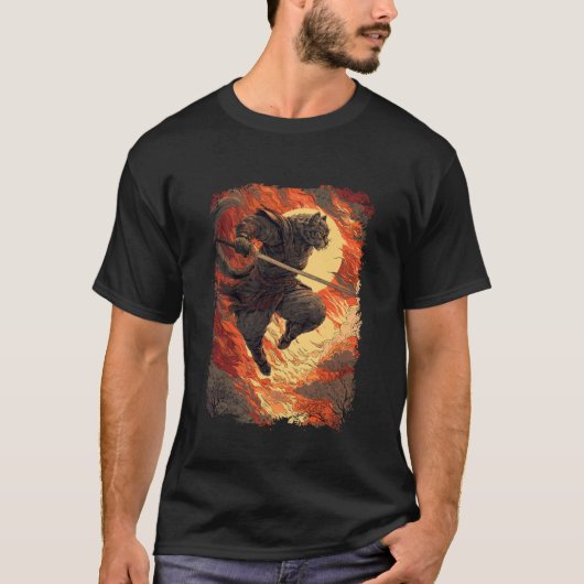 サムライキャット - 炎の忍者ジャンプ Tシャツ (正面)