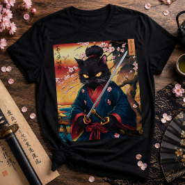 サムライキャットTシャツ | かわいい日本戦士Tシャツ Tシャツ