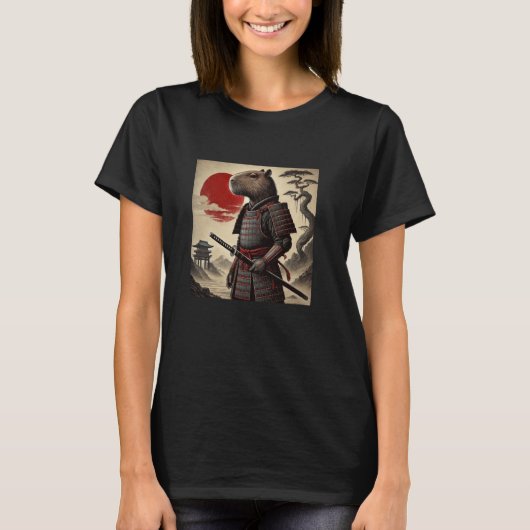 サムライキャピバラ日本のグラフィック忍者メンズ Tシャツ (正面)