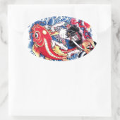 サムライクールー日本のコイ鯉赤タトゥー 楕円形シール (バッグ)