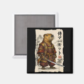サムライグラウンドホッグ日本美術武士動物愛 マグネット (正面/裏面)