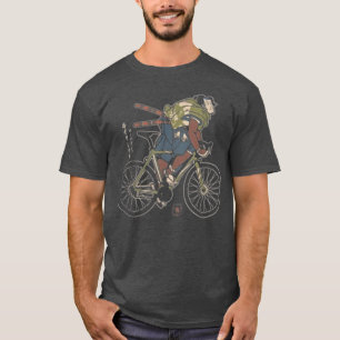 サムライサイクリックスレーススポーツ浮世絵サムライサイクリング Tシャツ