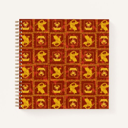 サムライジャッキ&アクゴールデンシルエットタイル模様 ノートブック (正面)