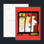 サムライジャックキャラクター3パネル未来的フレーム ポストカード<br><div class="desc">サムライジャックの3枚のパネルグラフィックを未来的なブラックフレームでチェック！</div>