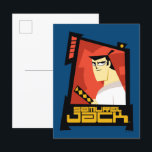 サムライジャック笑顔の未来的なフレームグラフィック ポストカード<br><div class="desc">ブラックの未来的なフレームに設定されたサムライジャックの笑顔のこのキャラクターグラフィックをチェック！</div>