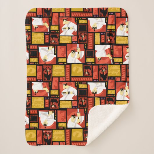 サムライジャック&アクキャラクターアートパネルパターン シェルパブランケット (正面)