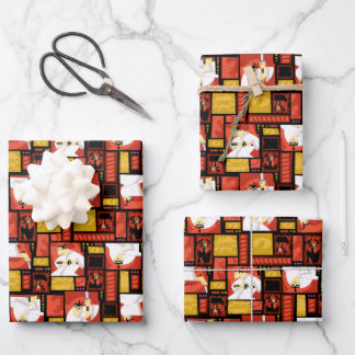 サムライジャック&アクキャラクターアートパネルパターン ラッピングペーパーシート