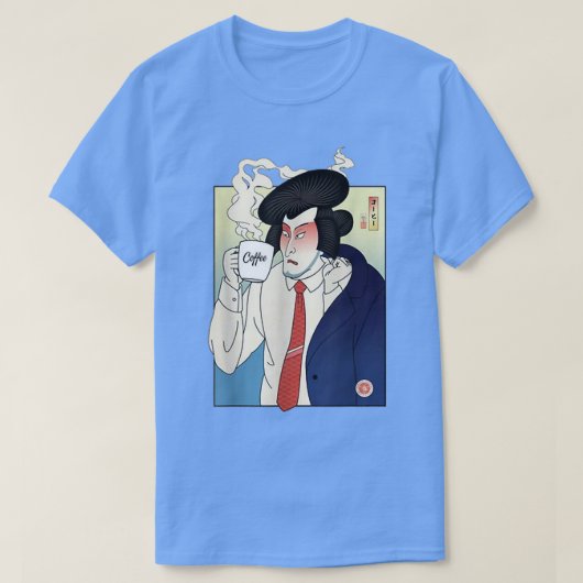 サムライドクコーヒー浮世絵日本の戦士の恋人 Tシャツ (デザイン正面)