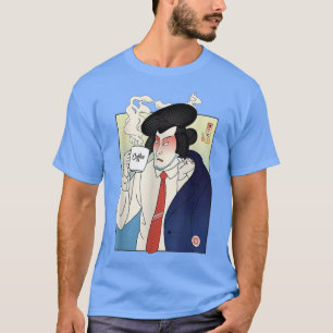 サムライドクコーヒー浮世絵日本の戦士の恋人 Tシャツ