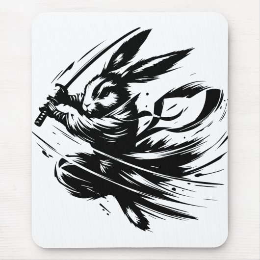 サムライバニー 黒インク戦士ウサギ マウスパッド (正面)