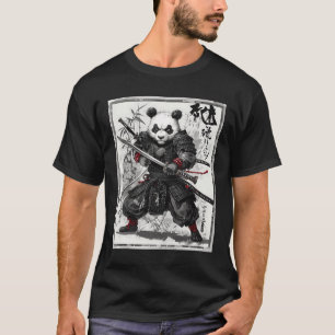 サムライパンダのグラフィック日本の戦士アニメ浮世絵 Tシャツ