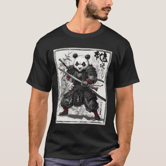 サムライパンダのグラフィック日本の戦士アニメ浮世絵 Tシャツ (正面)