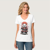 サムライパンダベアー 女性用VネックTシャツ Tシャツ (正面フル)