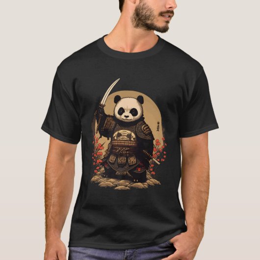 サムライパンダ戦士日本の忍者パンダかわいい Tシャツ (正面)