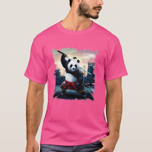サムライパンダ日本のウォリアーヴィンテージ Tシャツ (正面)