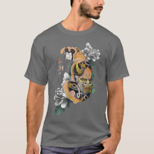 サムライボアドッグ浮世絵花日本の戦士L Tシャツ