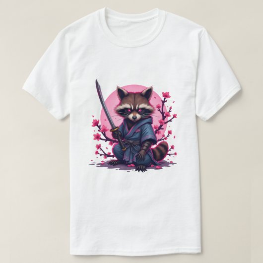 サムライラクーンさくらんぼブロッサム – 日本の桜 Tシャツ (デザイン正面)