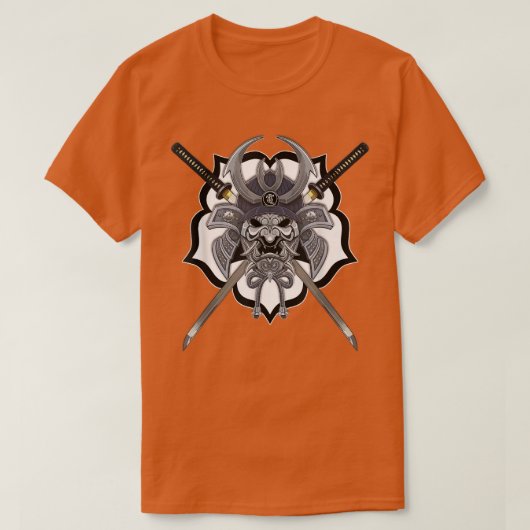 サムライ忍者ヘルメットカタナイラストレーション Tシャツ (デザイン正面)