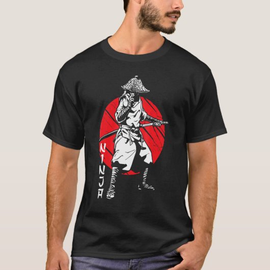 サムライ忍者戦士日本の血痕カタナS Tシャツ (正面)