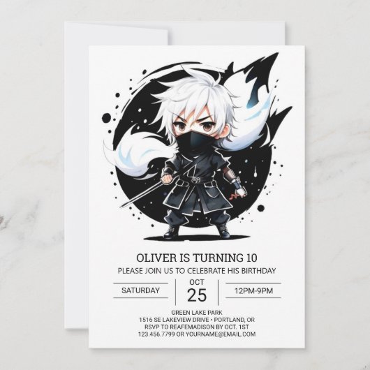 サムライ忍者武術アーツ誕生日 招待状 (正面)