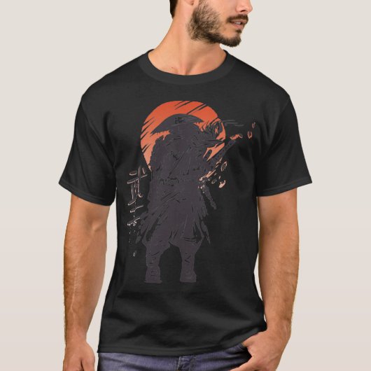 サムライ戦士日本のin lヴィンテージレトロアートPu Tシャツ (正面)