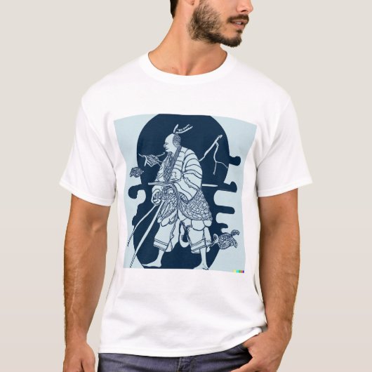 サムライ日本のウォリアーオリジナルのアートワーク Tシャツ (正面)