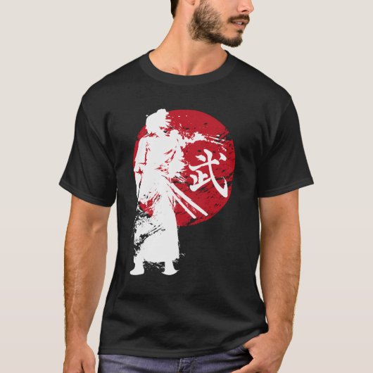 サムライ日本のウォリアーレトロ日本書道R Tシャツ (正面)