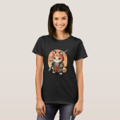 サムライ日本のオレンジ猫忍者猫 Tシャツ (正面フル)