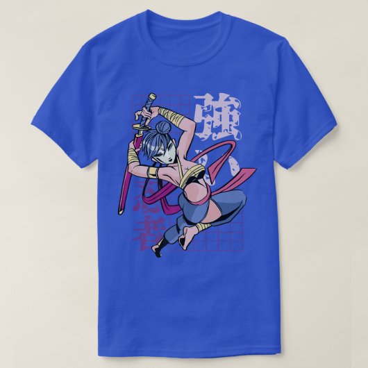 サムライ日本のガールとヴィンテージ桜(2) Tシャツ (デザイン正面)