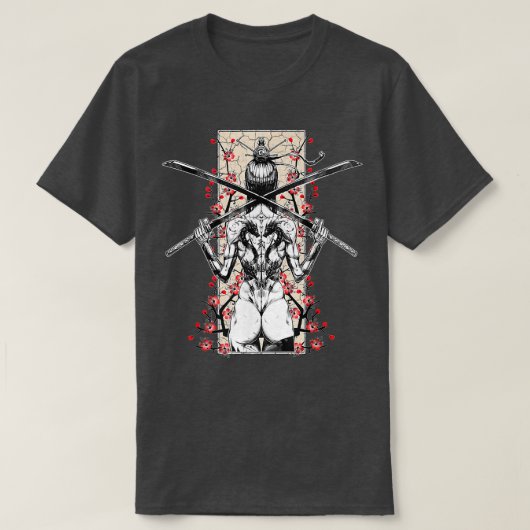 サムライ日本のガール及びヴィンテージ桜さくらんぼBl Tシャツ (デザイン正面)
