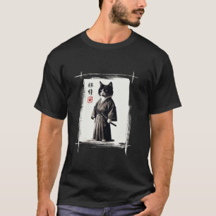 サムライ日本のキャットアート墨江ノベルティかわいいおもしろい Tシャツ
