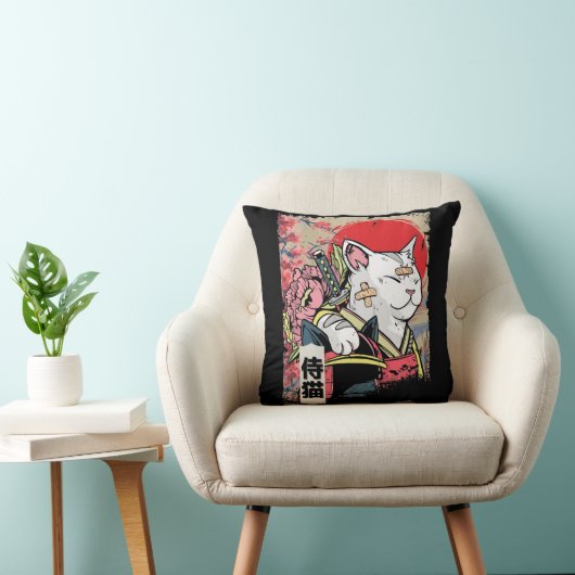 サムライ日本のキャットウォリアー日本忍者子猫 クッション (椅子)