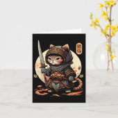 サムライ日本のキャットタトゥーかわいい忍者キャット カード (黄色い花)