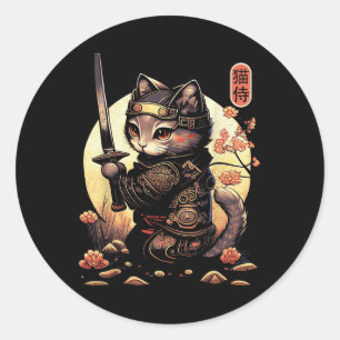 サムライ日本のキャットタトゥーかわいい忍者キャット ラウンドシール
