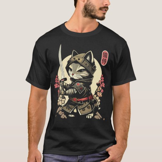 サムライ日本のキャットタトゥー忍者キャット Tシャツ (正面)