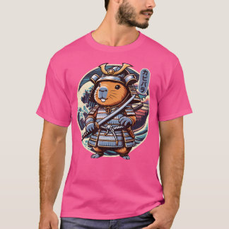 サムライ日本のキャピバラタトゥーかわいい忍者ケイピー Tシャツ