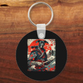 サムライ日本のグレートダネタトゥーかわいい浮世絵 キーホルダー (正面)