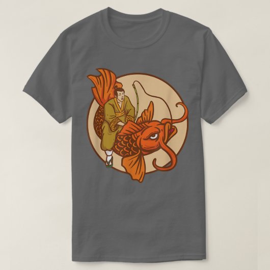 サムライ日本のゴールドフィッシュオレンジカープコイ Tシャツ (デザイン正面)
