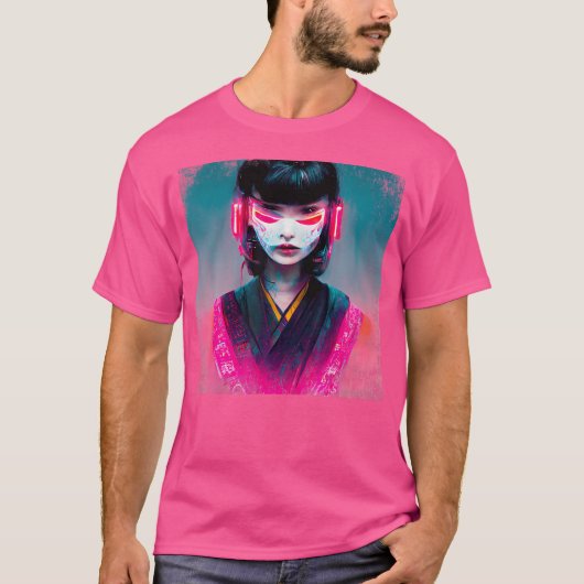 サムライ日本のサイバパンメイジ武士道少女アニメ Tシャツ (正面)
