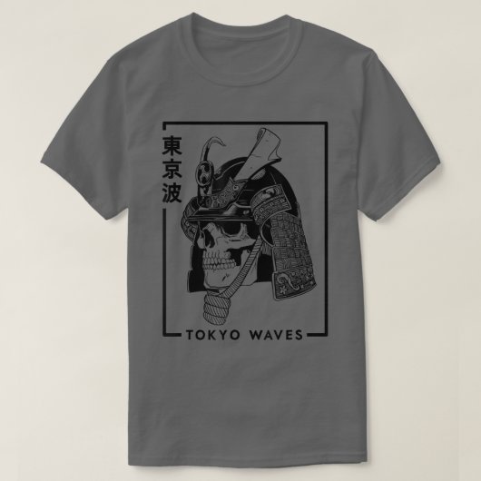 サムライ日本のスカル描ミニマルジャパンAr Tシャツ (デザイン正面)