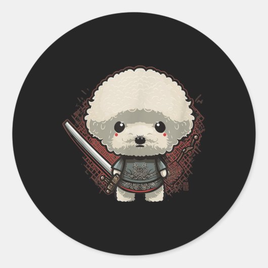 サムライ日本のドッグタトゥーヴィンテージかわいい忍者 ラウンドシール (正面)