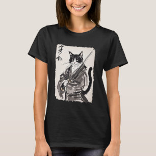 サムライ日本のネコヴィンテージ浮世絵武人G Tシャツ