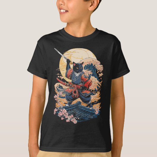 サムライ日本のネコ忍者 Tシャツ (正面)